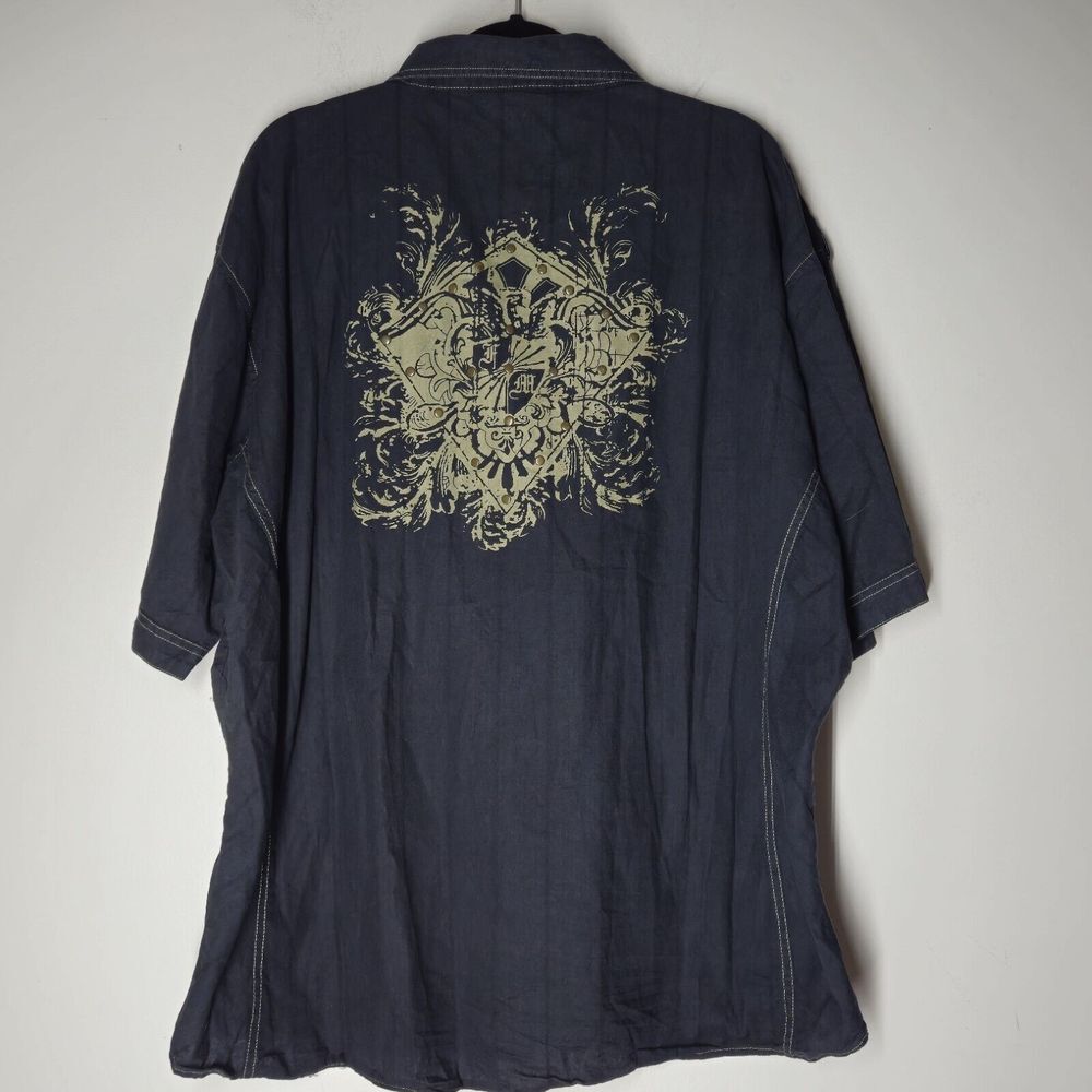 Vintage Y2K Franky Max Mens Size XXL Embroidered Long Sleeve Button Up Shirt